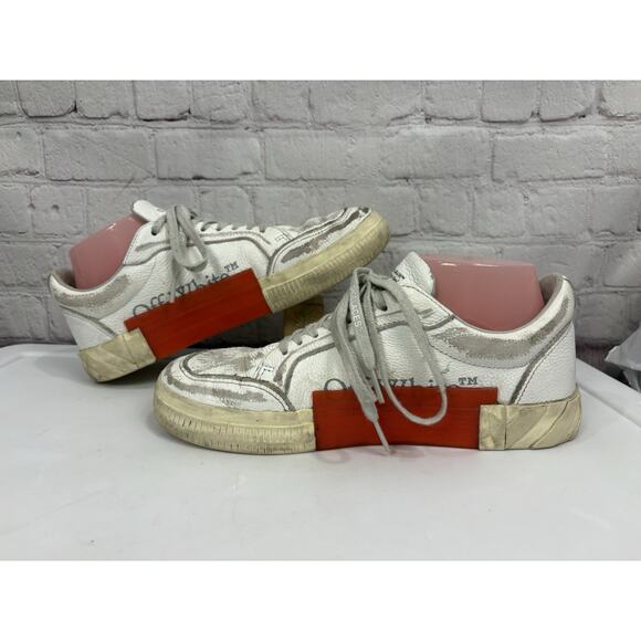 Off White Low Vulcanized Distressed Leather Sneaker White Men\'s Size 41 / US 9 main image 9